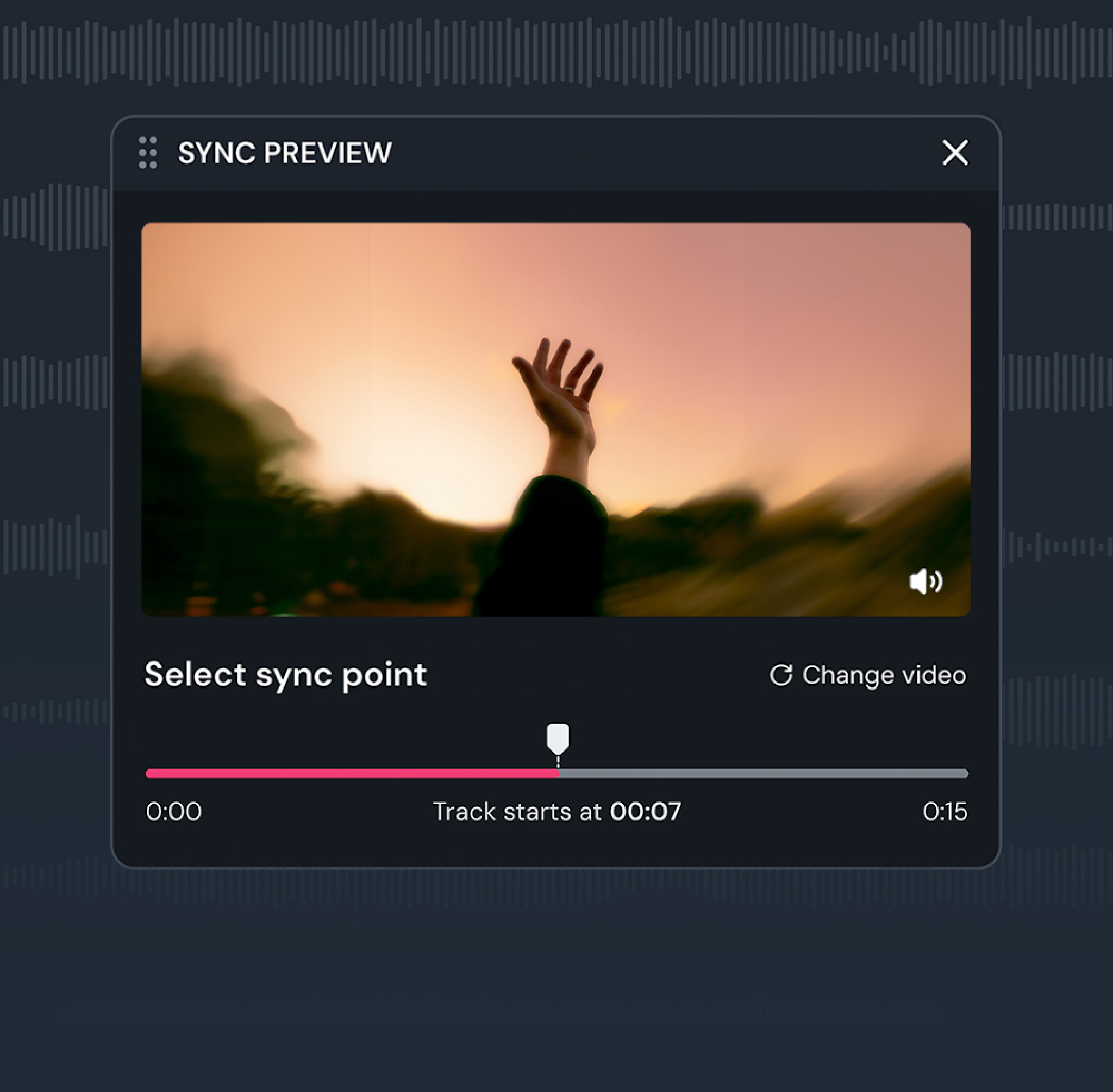 The Sync Preview feature showing a video clip being matched against a music track.